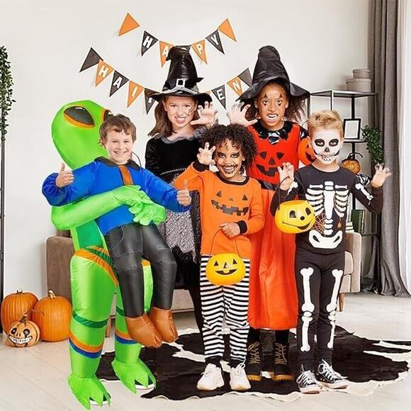 Kids Teens Inflatable Alien Costume Blow Up Pick Me Up Suit Halloween 4.6'-5.3' - Picture 6 of 8